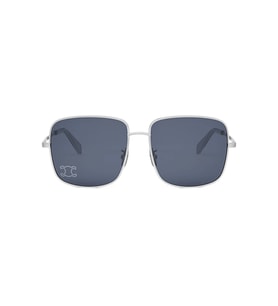 Celine CL40284U 16V Kadın Güneş Gözlüğü - Oversize Kare Form Gümüş Metal ve Kemik Çerçeveli Mavi Cam