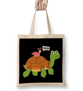 Wheee Snail Riding on Turtle Adorable Animal Bez Çanta Uzun Saplı