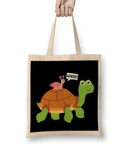 Wheee Snail Riding on Turtle Adorable Animal Bez Çanta Uzun Saplı