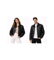 Unisex Oversize Deri Ceket - Çift Kombinleri (Siyah)