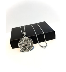 Gümüş Viking Pusulası Vegvisir Runes Erkek Kolye (Siyah)
