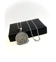 Gümüş Viking Pusulası Vegvisir Runes Erkek Kolye (Siyah)