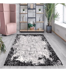 Siyah Batik Desen Renk Geçişli Yıkanabilir Kaymaz Taban Leke Tutmaz Modern Salon Halısı ve Yolluk (Beyaz)