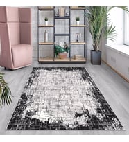 Siyah Batik Desen Renk Geçişli Yıkanabilir Kaymaz Taban Leke Tutmaz Modern Salon Halısı ve Yolluk (Beyaz)