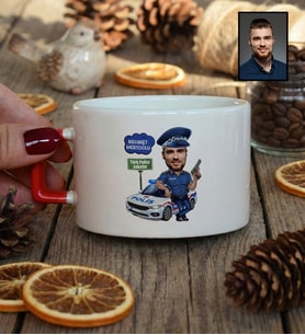 Kişiye Özel Kişiye Özel Karikatürlü Erkek Polis Lüks Fincan Polisler Günü Hediyesi