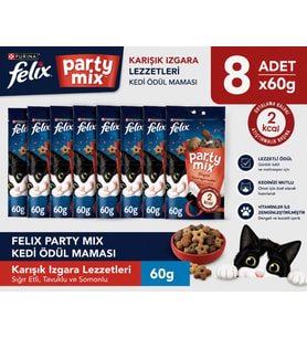 Felix Party Mix Karışık Izgara Lezzetleri Kedi Ödül Maması 8x60gr