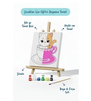 Kupa İçinde Sevimli Kedi Çocuk Boyama Tuvali – Şövaleli Boyama Seti 20x20 cm