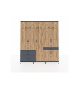 Arges Dolap 11 Raflı 4 Çekmeceli 2 Askılı 220x30x243 Antrasit-Çam/Antrasit