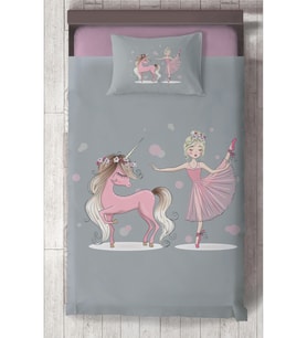 MEKTA HOME BEBEK VE ÇOCUK ODASI Pembe Unicorn ve Kız Desenli Yatak Örtüsü