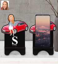 BK Gift Kişiye Özel Plakalı Kadın Volkswagen Beetle Karikatürlü Ahşap Biblo Telefon Standı-1
