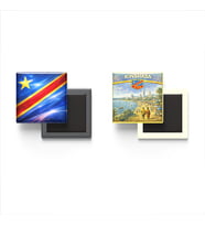 Buzdolap Magnetleri - Kongo Demokratik Cumhuriyeti Bayrağı ve Kinşasa Retro Tema - 2'li Set Magneti