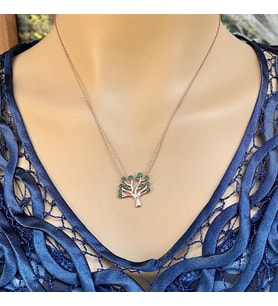 Rose Kaplama Renkli Hayat Ağacım Gümüş kolye (Karışık)