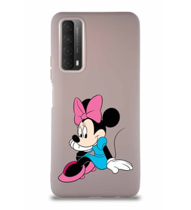 Huawei P Smart 2021 Soft Premier Kapak Minnie Mouse-E Tasarımlı Silikon Kılıf - Pudra (Şeffaf)