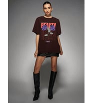 Beauty Tasarım Basklı Tshirt (Kahverengi)