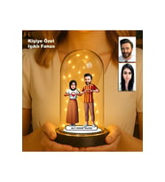 Kişiye Özel Sarı Kırmızı Taraftar Çift Fanus  Karikatür Figürlü Işıklı Biblo