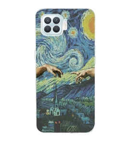 Oppo Reno 4 Lite Uyumlu Sanatsal Vintage Desenli Şeffaf Telefon Kılıfı