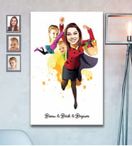 Kişiye Özel Anneler Günü Anne Erkek Kız Kardeş Karikatürlü Ahşap Tablo 30x47 Model-3