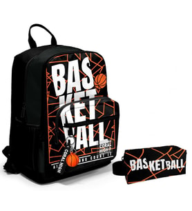 Coral High Dört Bölmeli Ortaokul Sırt Çantası ve Kalemlik Seti - Siyah Basketbol - Erkek Çocuk