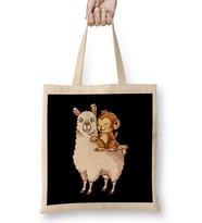 Funny Monkey Riding on Llama Cute Monkeying Around Bez Çanta Uzun Saplı