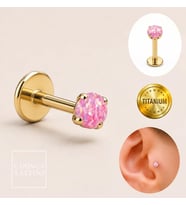 Pembe Taşlı Titanyum Piercing Gold Altın Rengi Tragus Labret Helix Conch Flat Burun Kulak Küpe