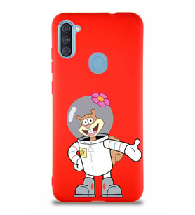 Samsung Galaxy M11 Soft Premier Kapak Sandy Tasarımlı Silikon Kılıf - Kırmızı (Şeffaf)