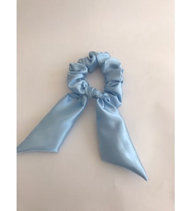 Kadın Mavi Saten Parlak Kuyruklu Scrunchie Simit Toka