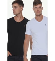 Dewberry Erkek Pamuklu V Yaka Tişört 2'li Set Beyaz-Siyah T8568 Günlük Giyim, Casual Stil, Seyahat Gardırobu