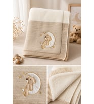 Yumuşacık Ayıcık Nakışlı 90x90 Welsoftlu Triko Bebek Battaniyesi