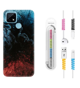 Realme C11 C21 C21Y C25Y C11 2021 Kılıf Kablo Koruma Spiral Silikon Red Blue Black Abstact 1386