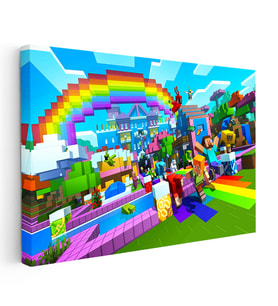 Kanvas Tablo Gökkuşağı Festivali Minecraft Tablosu Ev Ofis Salon Duvar Dekoru