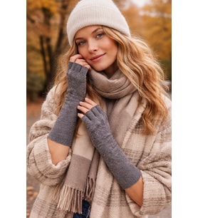 Angora Karışımlı Parmaksız Kadın Eldiven – Yumuşak & Şık (Füme)