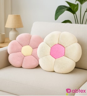 Sevdam 2'li Dekoratif Papatya Şeklinde Peluş Yastık 40 cm – Yumuşak ve Konforlu Tasarım (Ekru-Pembe)