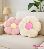 Sevdam 2'li Dekoratif Papatya Şeklinde Peluş Yastık 40 cm – Yumuşak ve Konforlu Tasarım (Ekru-Pembe)