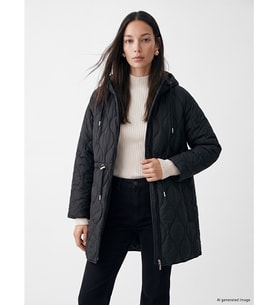 LCW EVERYDAY Siyah Kapüşonlu Oversize Kadın Şişme Mont