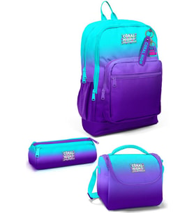 Coral High Kids Turkuaz Mor Renk Geçişli 3'lü Okul Çanta Seti SET0123763