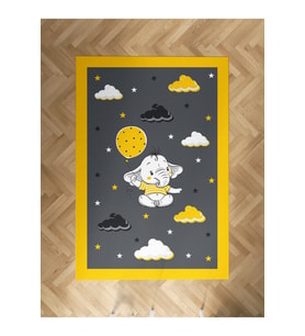 MEKTA HOME BEBEK VE ÇOCUK ODASI Sarı Filli Balon Çerçeveli Halı