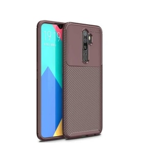 Oppo A5 2020 / A9 2020 Uyumlu Karbon Desenli Negro Silikon Kılıf (Kahverengi)