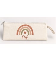 Kişiye Özel Gökkuşağı ve Kalp Baskılı Fermuarlı Clutch El Çantası Makyaj Çantası