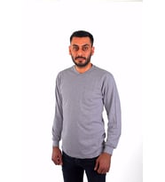 ESER - V Yaka Uzun Kol Penye İş Tişörtü - Cepli - Gri