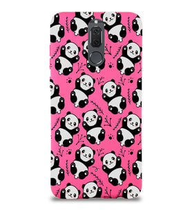 Huawei Mate 10 Lite Uyumlu Lansman Kılıf Panda Tasarımlı İçi Kadife Neon Pembe Kapak (Şeffaf)