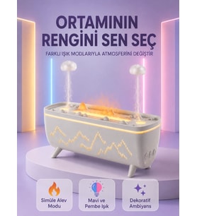 Yağmur Efektli Hava Nemlendirici 280 ML Aromaterapi Difüzörü Alev Modlu Uzaktan Kumandalı