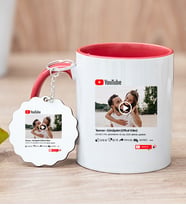 Kişiye Özel Youtube Tasarım Fotoğraflı Kırmızı Kupa Bardak ve Anahtarlık