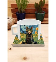 Kediler ve Sanat/Van Gogh Set 4 - Çay/Kahve Fincanı Kupa-Taş Bardak Altlığı 3