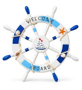 Nautik Gemi Dümeni "Welcome Aboard" Temalı Duvar Dekoru (45x45 cm)