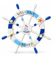 Nautik Gemi Dümeni "Welcome Aboard" Temalı Duvar Dekoru (45x45 cm)