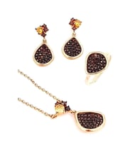Granat Taşlı İtalyan Tasarımı Gümüş Rose Set