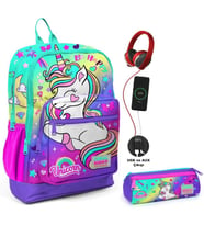 Coral High Su Yeşili Lavanta Unicorn USB Soketli Okul Çantası ve Kalemlik Seti - Kız Çocuk