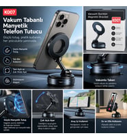 K007 Vakumlu Manyetik Telefon Tutucu – Ayarlanabilir Masa & Araç Telefon Standı
