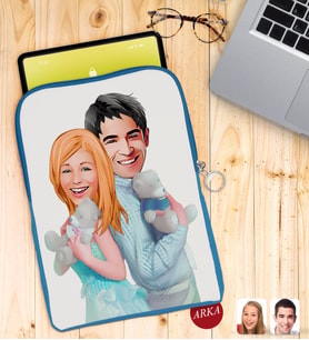 BK Gift Kişiye Özel Sevgililer Karikatürlü Taşınabilir Koruyucu Tablet Kılıfı & Organizer Çanta - Mavi-87
