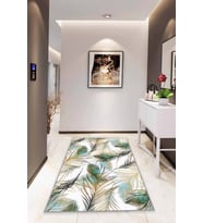 Turkuaz Yapraklı Kaymaz Tabanlı Dekoratif Halı RV349 - 100 x 160 cm